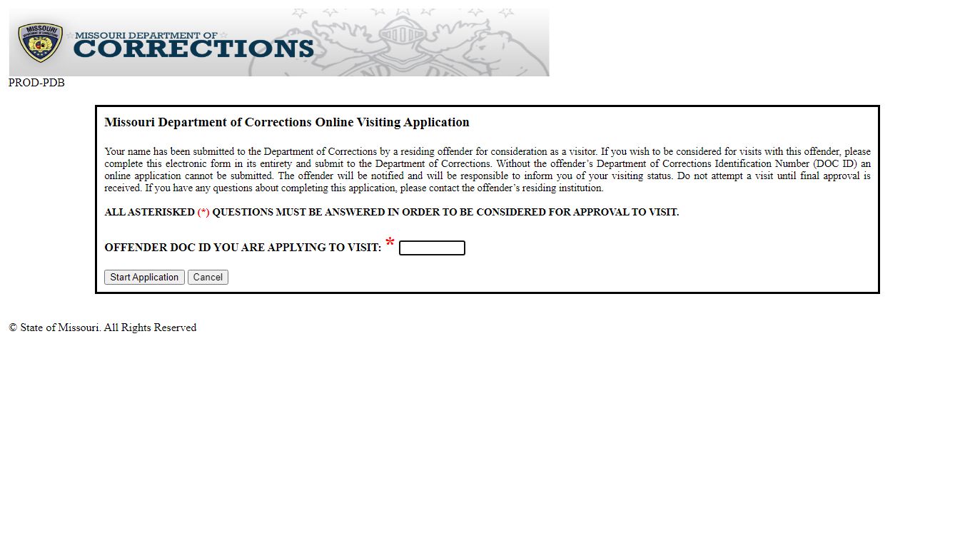 Begin visit application - Missouri